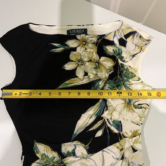 Lauren Ralph Lauren Size Sheath Dress Floral Ruched Stretch Black Sleeveless 2 - Picture 11 of 11